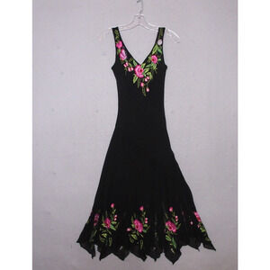 Y2K 90s Vintage‎ Sue Wong Dress 2 Embroidered Floral Silk Boho Grunge Fairy